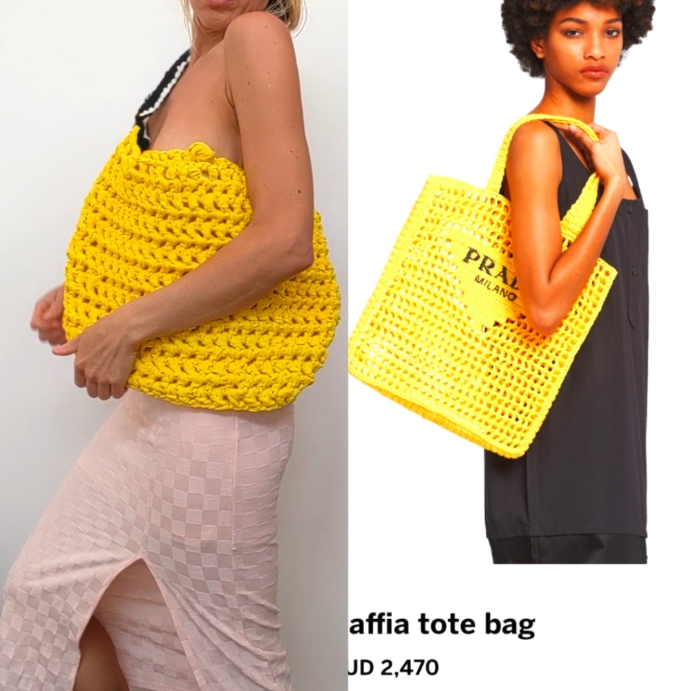 Nwot Gemsun ssense oversized bright canary yellow crochet big bag